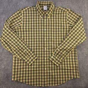 Brooks Brothers Shirt Large Yellow Check Long Sleeve Button Down Pocket Cotton
